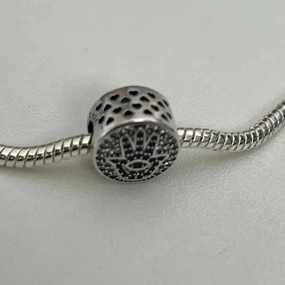 S925 Stamped Sterling Silver Hamsa Hand and Evil Eye Charm - Picture 6 of 6